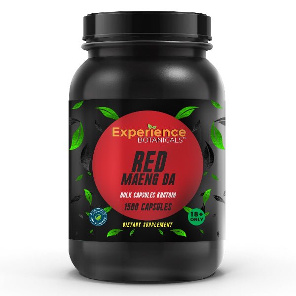 1500 count bulk Red Maeng Da kratom capsules jar at NuWave Botanicals
