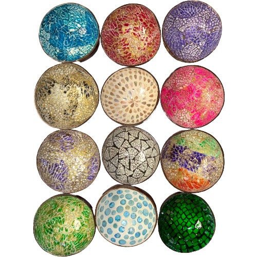 Assorted Handcrafted Mosaic Coconut Shell Bowl Eco-Friendly Sustainable Coconut Bowl for Smoothie & Salad 5 inch – NuWave Botanicals