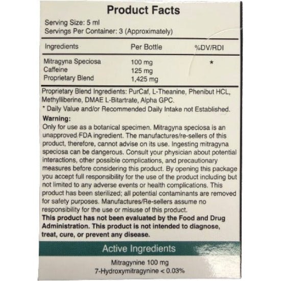 Mit Therapy Dave’s Brew Nano Kratom + Nootropics Shot 100mg product facts panel – NuWave Botanicals