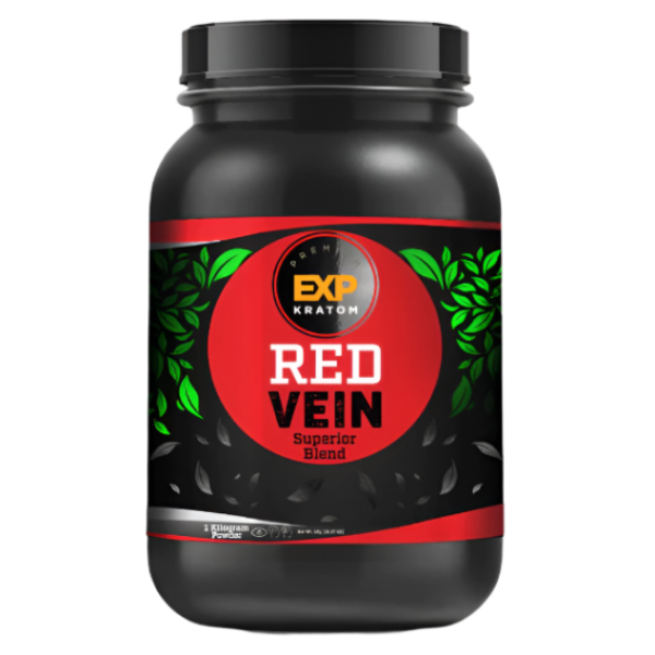 EXP Red Vein kratom powder 1kg jar mockup at NuWave Botanicals