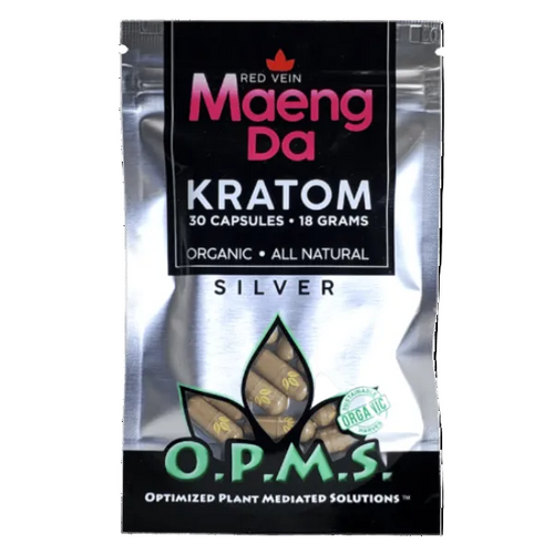 OPMS Silver Maeng Da Red Vein kratom capsules 30 count at NuWave Botanicals