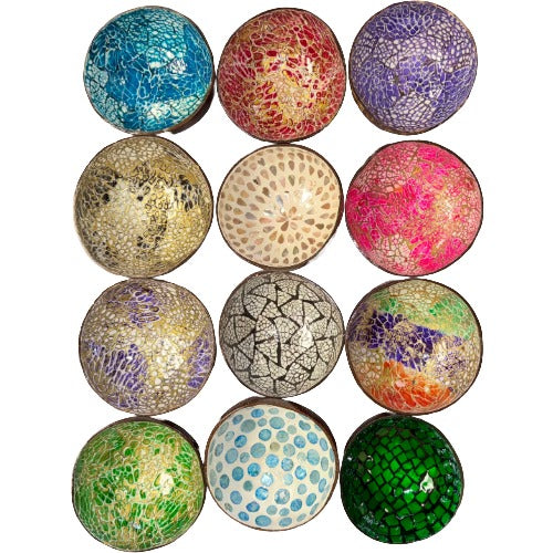 Assorted Handcrafted Mosaic Coconut Shell Bowl Eco-Friendly Sustainable Coconut Bowl for Smoothie & Salad 5 inch