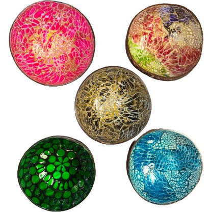 Assorted Handcrafted Mosaic Coconut Shell Bowl Eco-Friendly Sustainable Coconut Bowl for Smoothie & Salad 5 inch