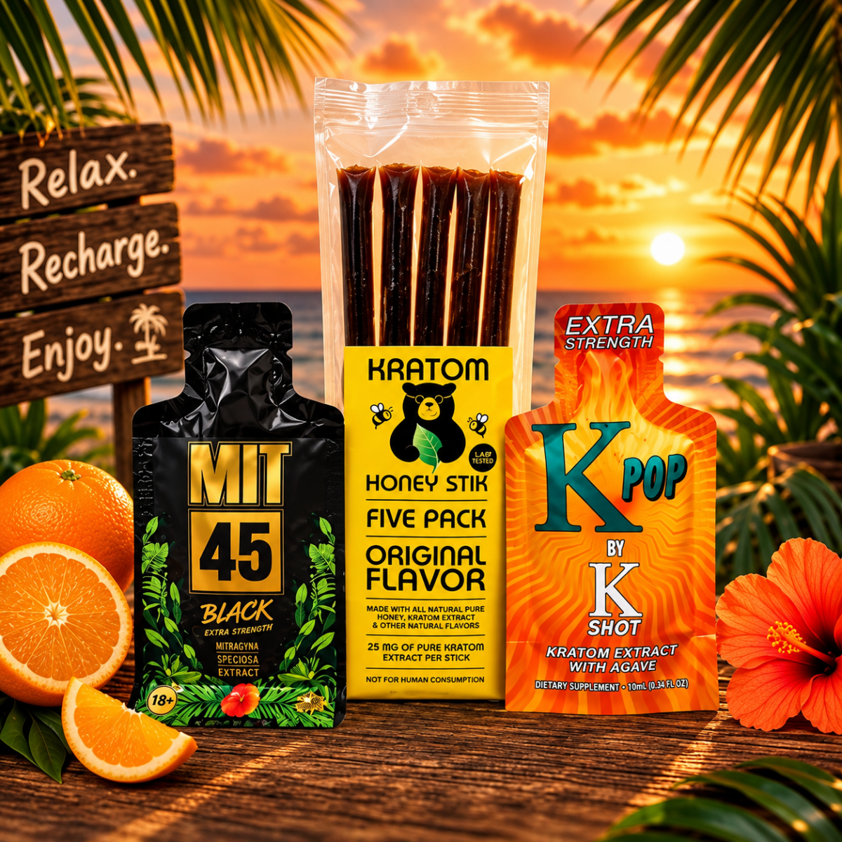 Golden Honey Kratom Pack MIT45 Black Honey, K-Pop Honey & Honey Stix Bundle