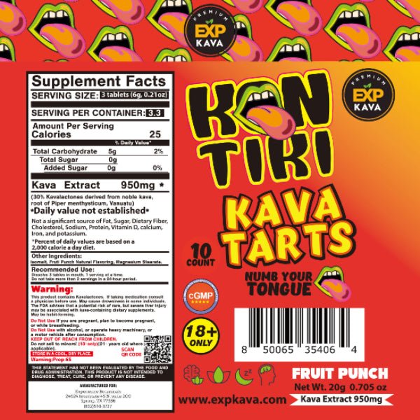 EXP 10ct Kon Tiki Kava Tarts 950mg back label – NuWave Botanicals