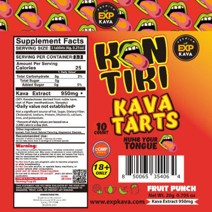 EXP 10ct Kon Tiki Kava Tarts 950mg back label – NuWave Botanicals