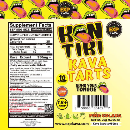 EXP 10ct Kon Tiki Kava Tarts 950mg Pina Colada back label – NuWave Botanicals
