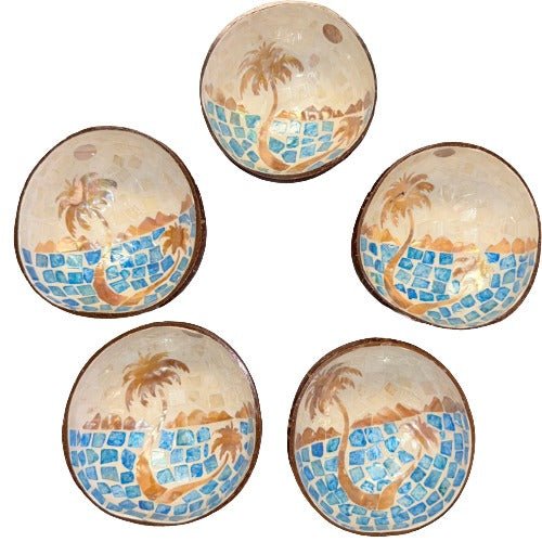 Palm Tree Coconut Shell Bowl Handmade Natural Coconut Cup Eco-Friendly Tropical Drinkware 5 inch
