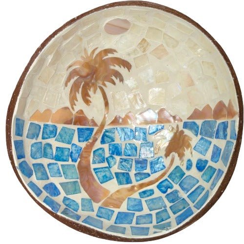 Palm Tree Coconut Shell Bowl Handmade Natural Coconut Cup Eco-Friendly Tropical Drinkware 5 inch