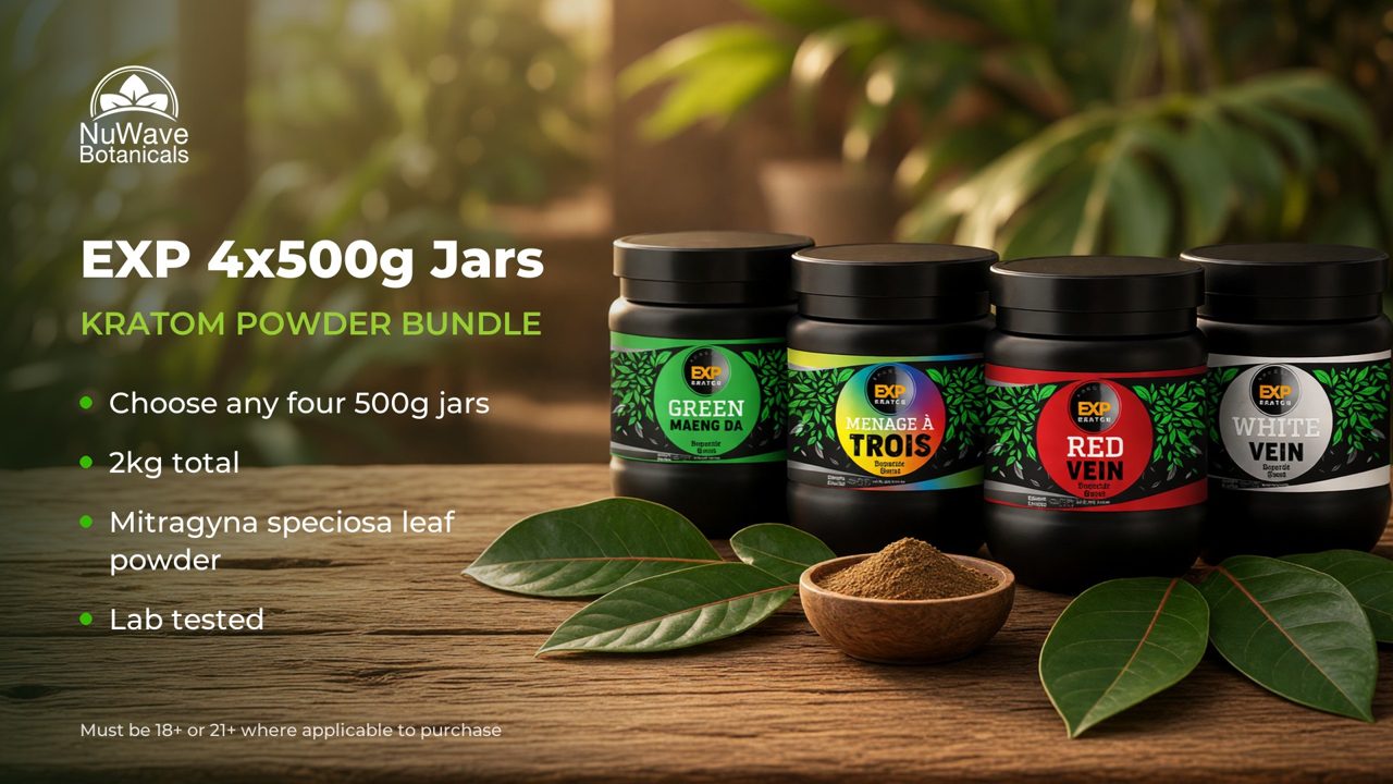 EXP Premium Kratom Powder 4x500g Jar Bundle product video, NuWave Botanicals