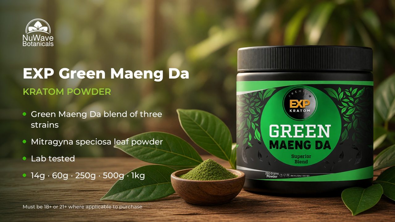 EXP Premium Green Maeng Da Blend Kratom Powder product video, NuWave Botanicals