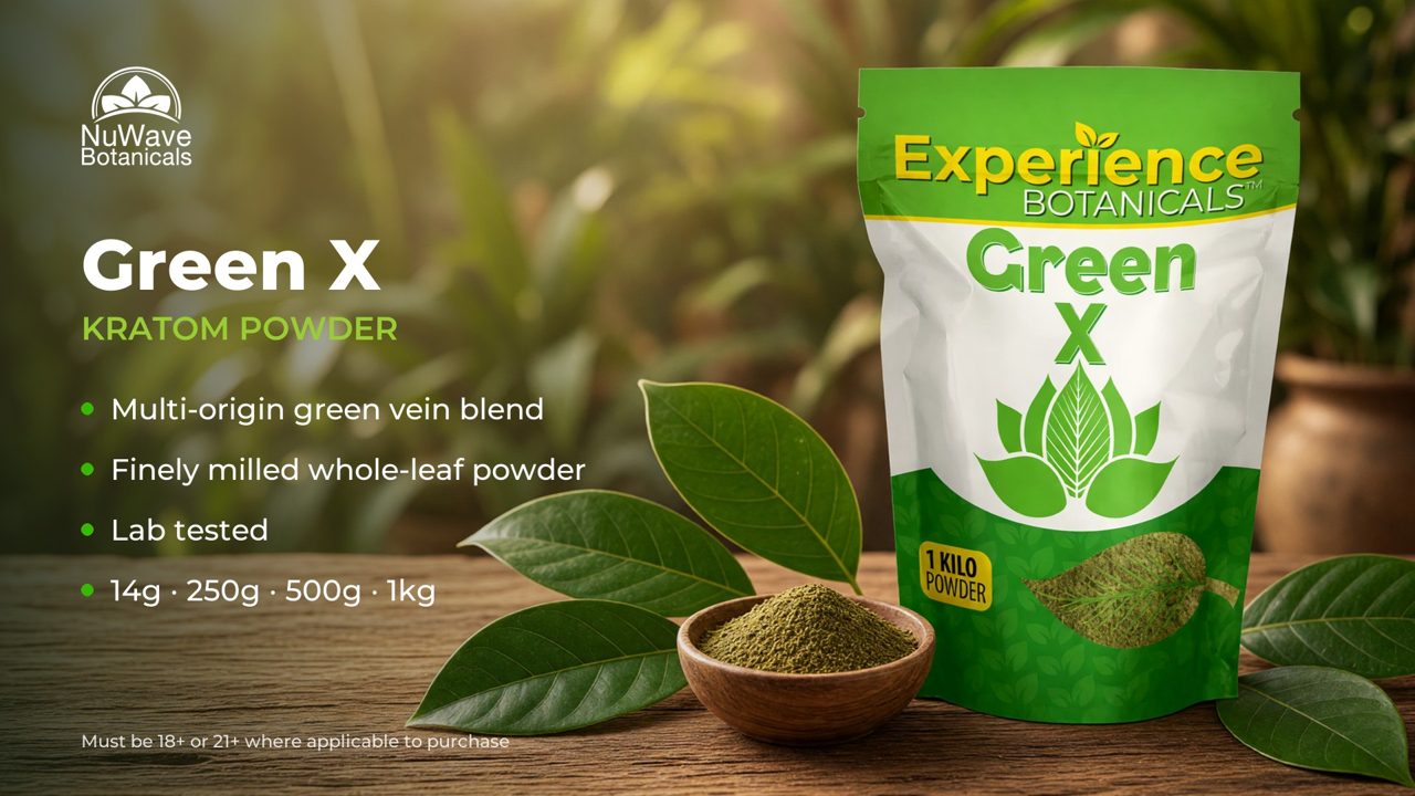 Experience Green X Kratom Powder product video, NuWave Botanicals