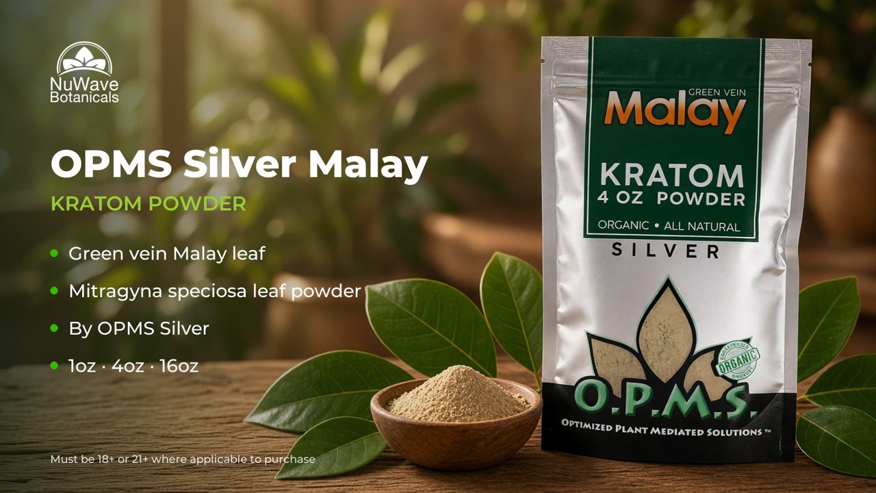 OPMS Silver Green Vein Malay Kratom Powder product video, NuWave Botanicals