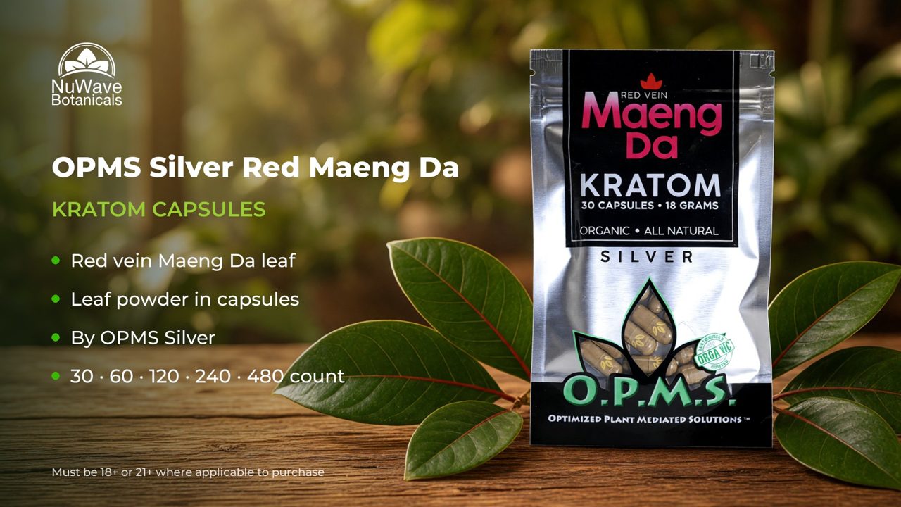 OPMS Silver Red Maeng Da Kratom Capsules product video, NuWave Botanicals