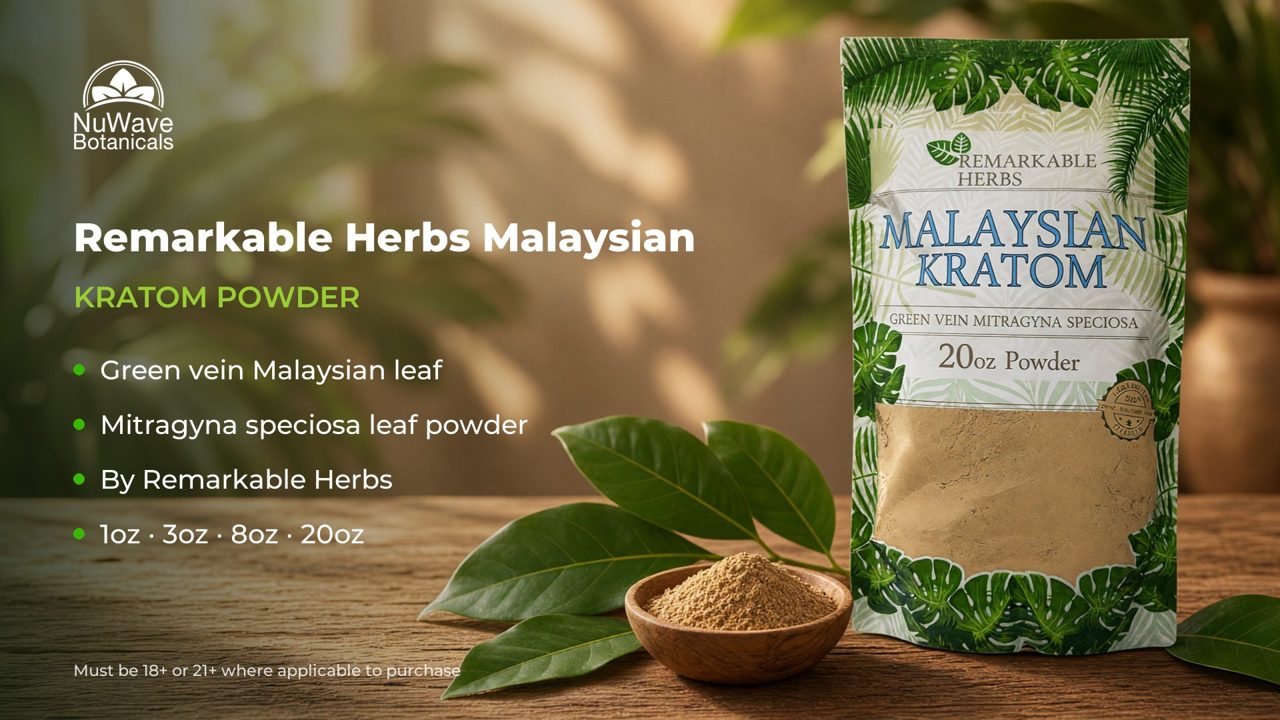 Remarkable Herbs Kratom Malaysian Green Vein Powder product video, NuWave Botanicals