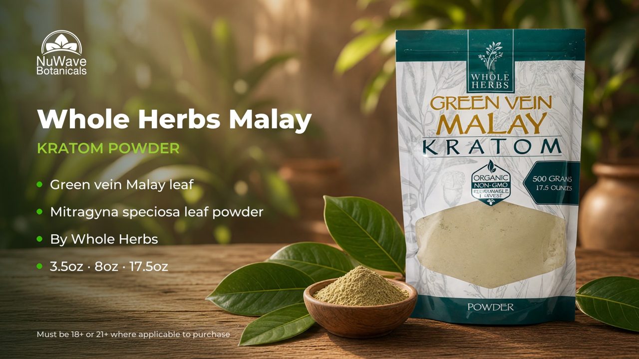 Whole Herbs Green Vein Malay Kratom Powder product video, NuWave Botanicals