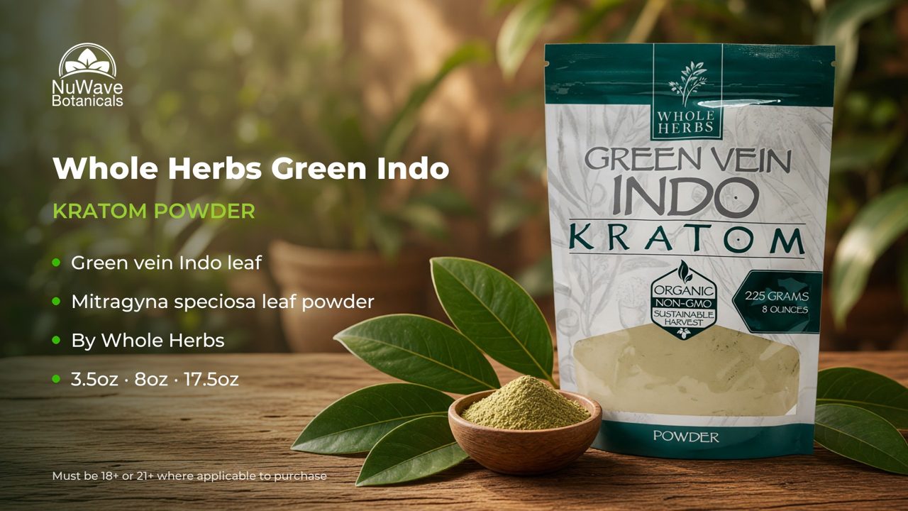 Whole Herbs Green Vein Indo Kratom Powder product video, NuWave Botanicals