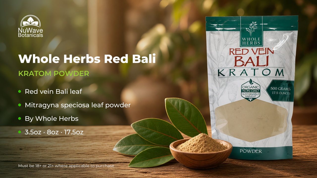 Whole Herbs Red Vein Bali Kratom Powder product video, NuWave Botanicals