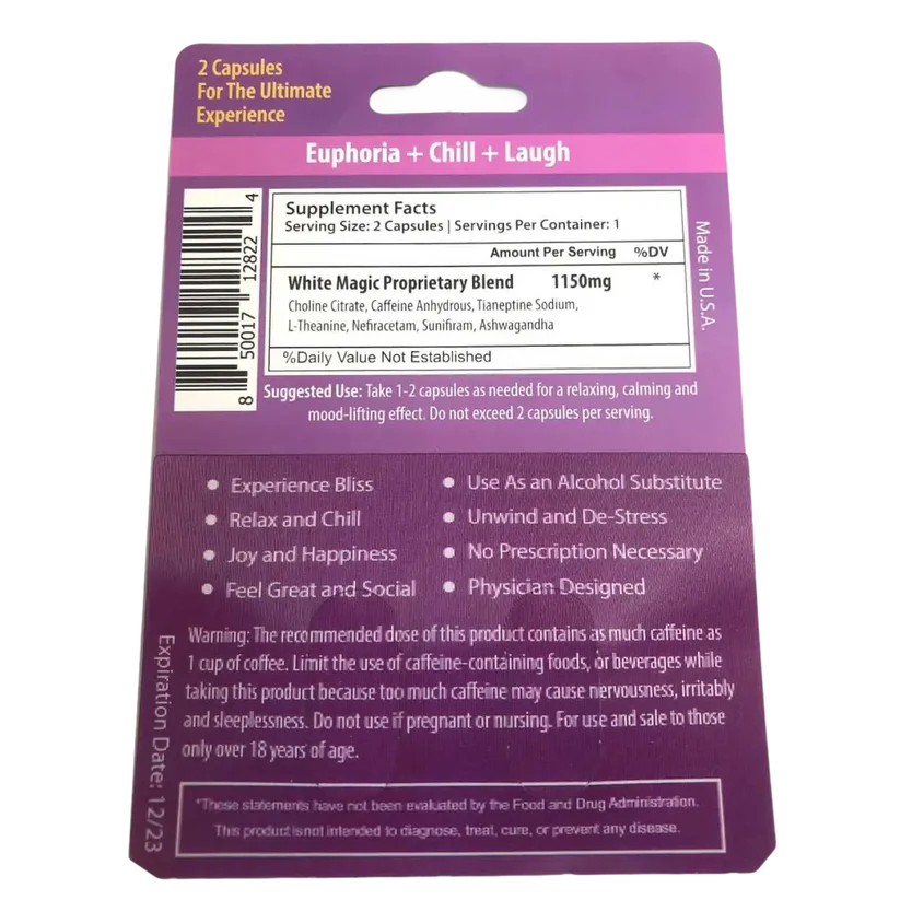 White Magic Capsules Social Lubricant Euphoria Happiness Bliss 2ct